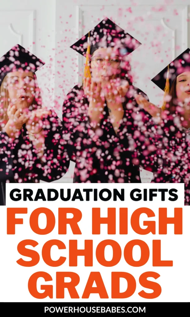 Celebrating high school graduates with confetti and smiles, highlighting perfect graduation gift ideas.