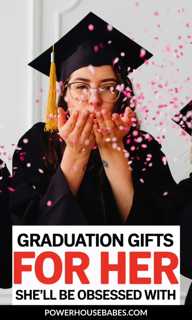 Graduate celebrating with confetti, showcasing unique gifts for her graduation. Perfect ideas for special occasions!